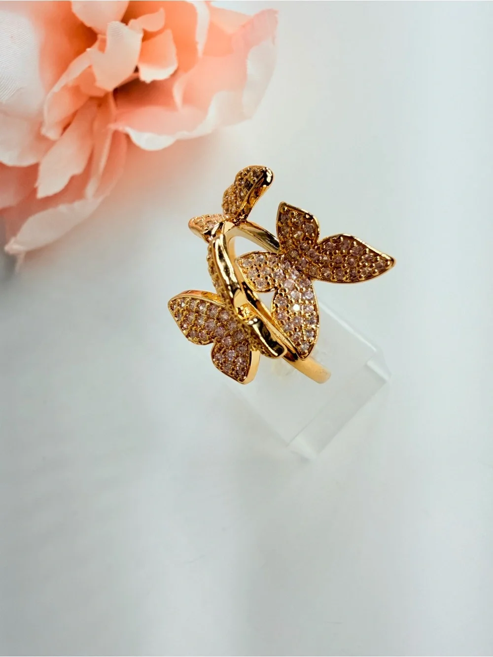 Gold Plate, Butterfly Crystal Ring
